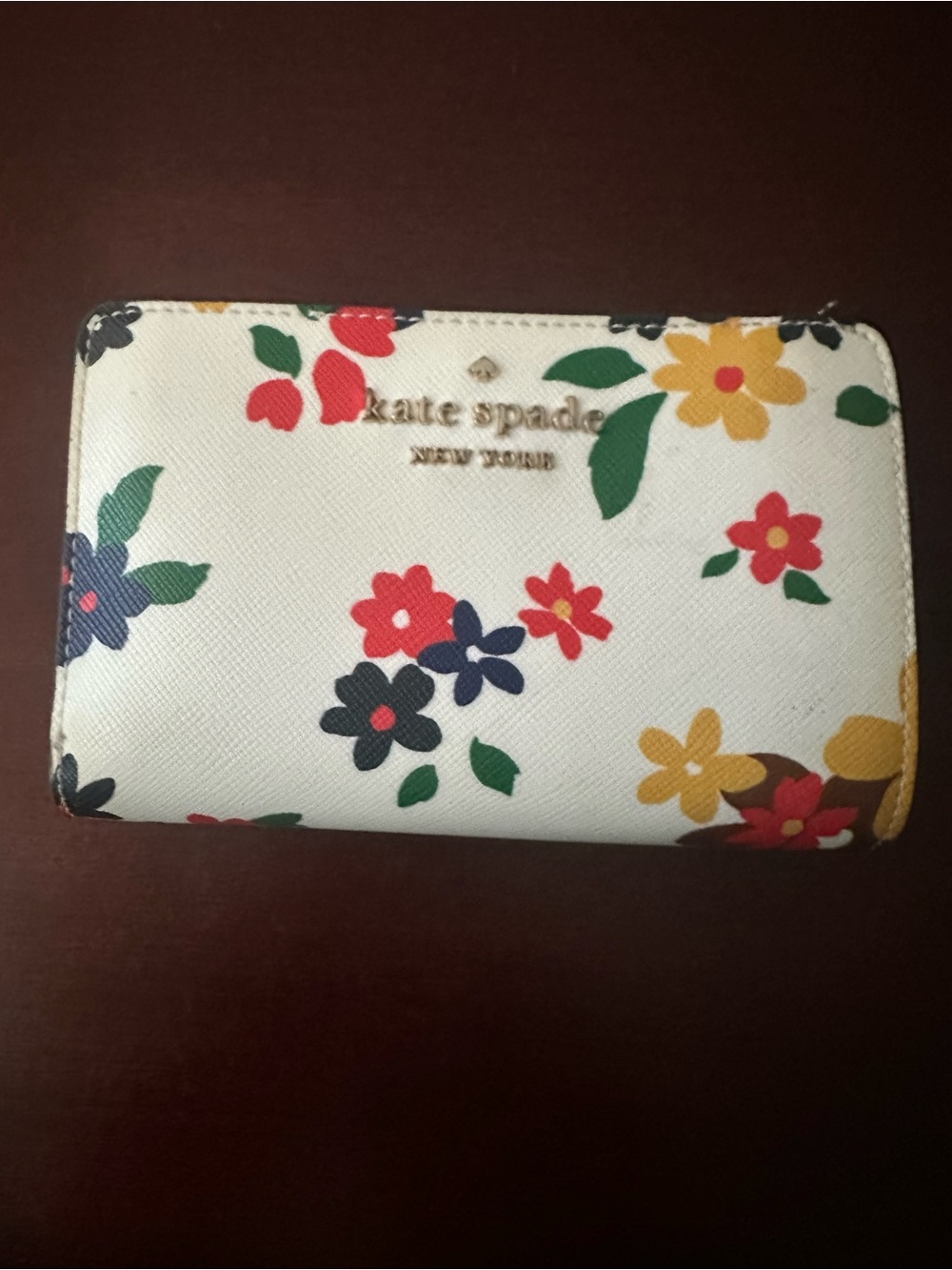 kate spade White Floral Zip-Around Wallet with Multicolor Blooms
